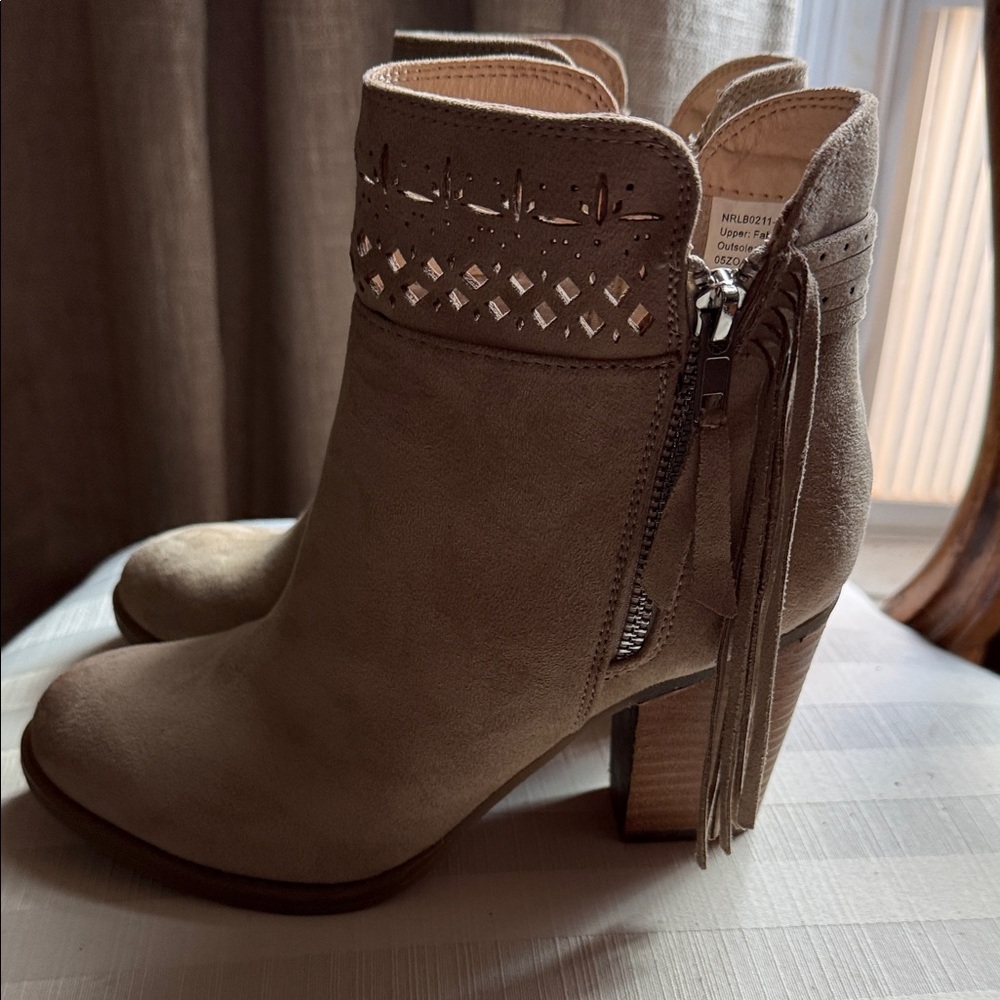 Not Rated Beige Ankle Boots with Tassel and Cut-Out Design